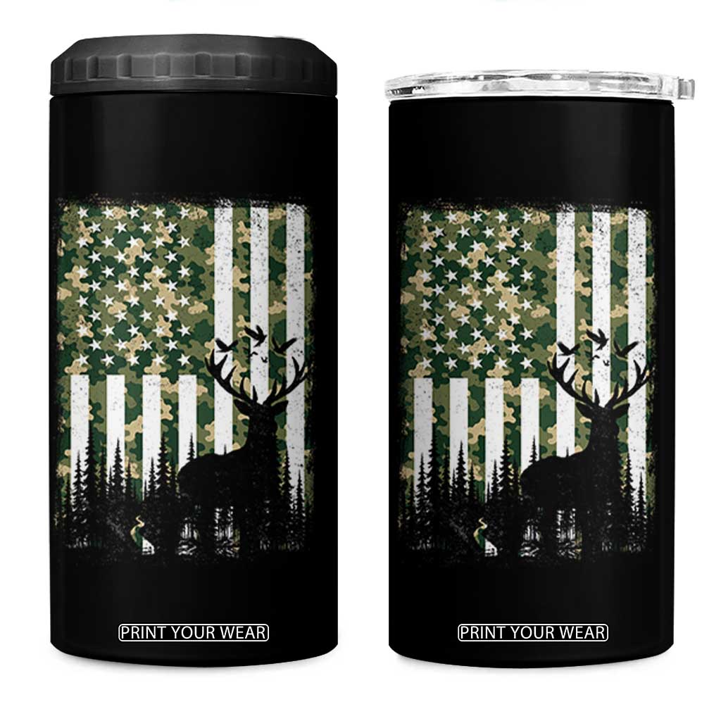 Deer Hunting 4 in 1 Can Cooler Tumbler American Flag Camo Gift TS12 One Size: 16 oz Black Print Your Wear