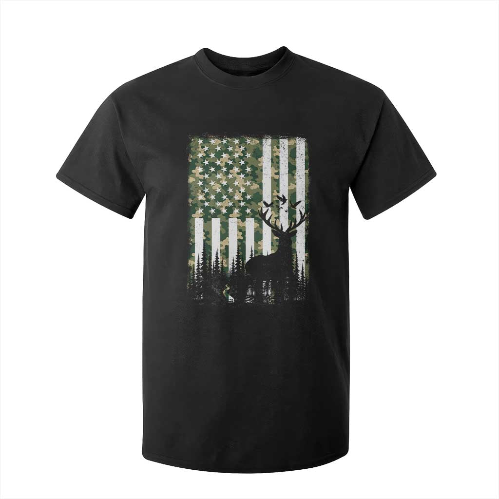 Deer Hunting T Shirt For Kid American Flag Camo Gift TS12 Black Print Your Wear