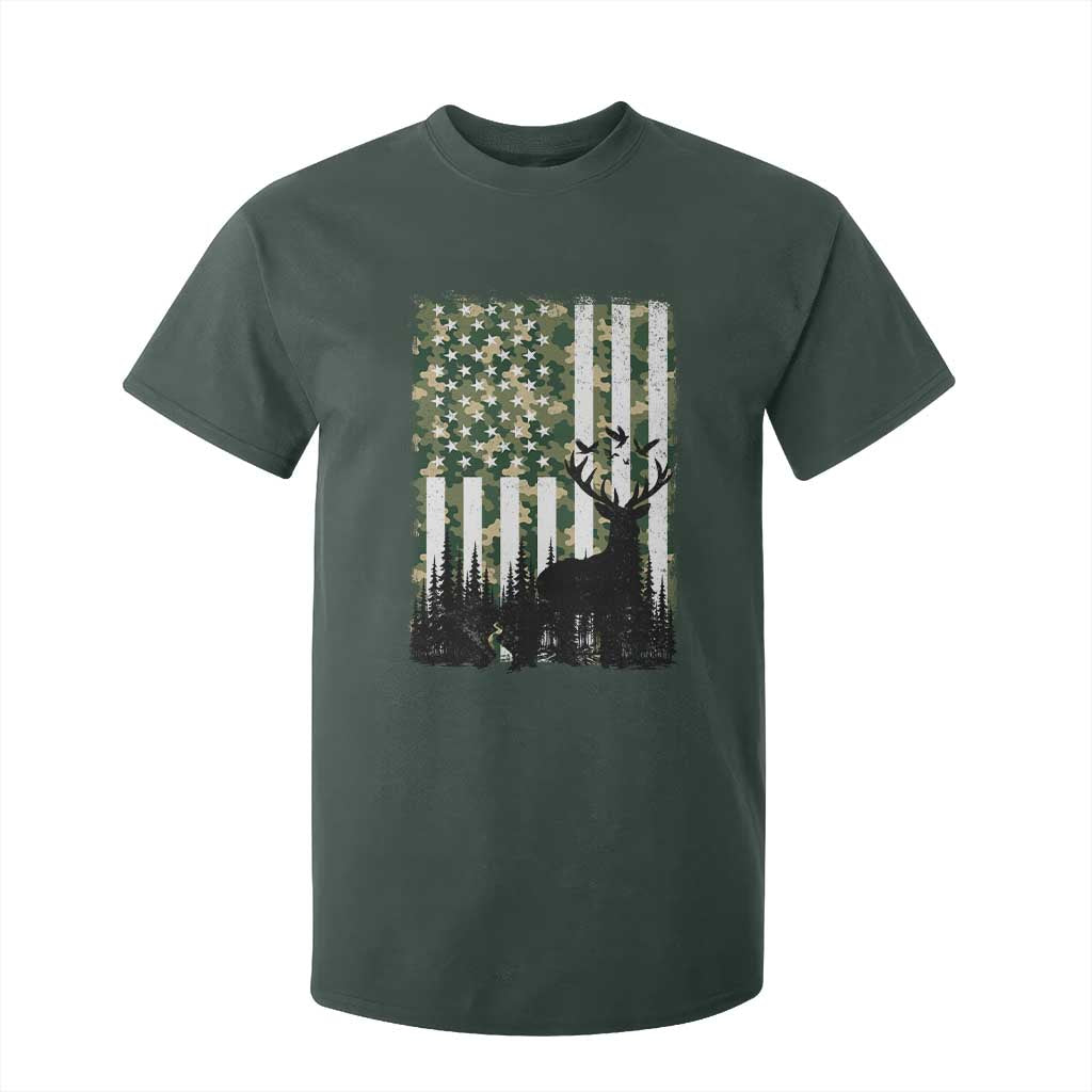 Deer Hunting T Shirt For Kid American Flag Camo Gift TS12 Dark Forest Green Print Your Wear