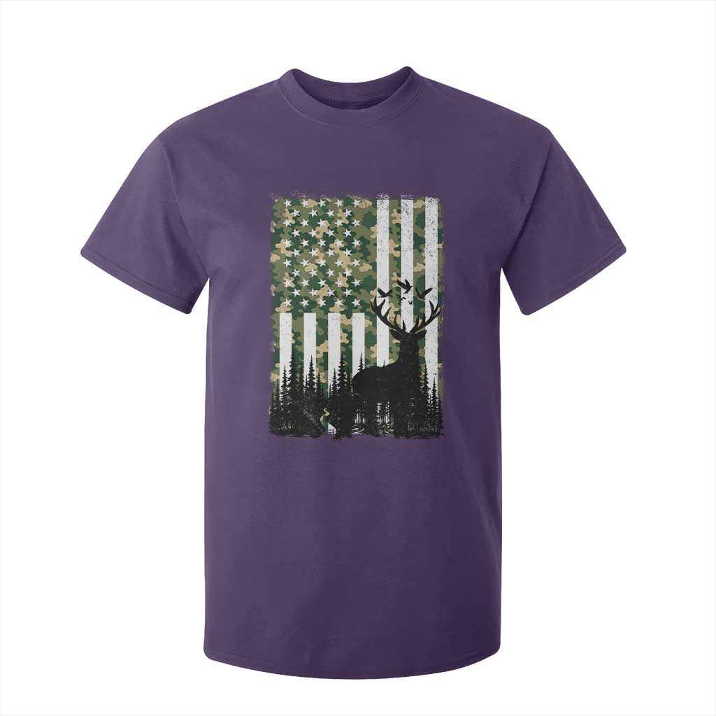 Deer Hunting T Shirt For Kid American Flag Camo Gift TS12 Purple Print Your Wear