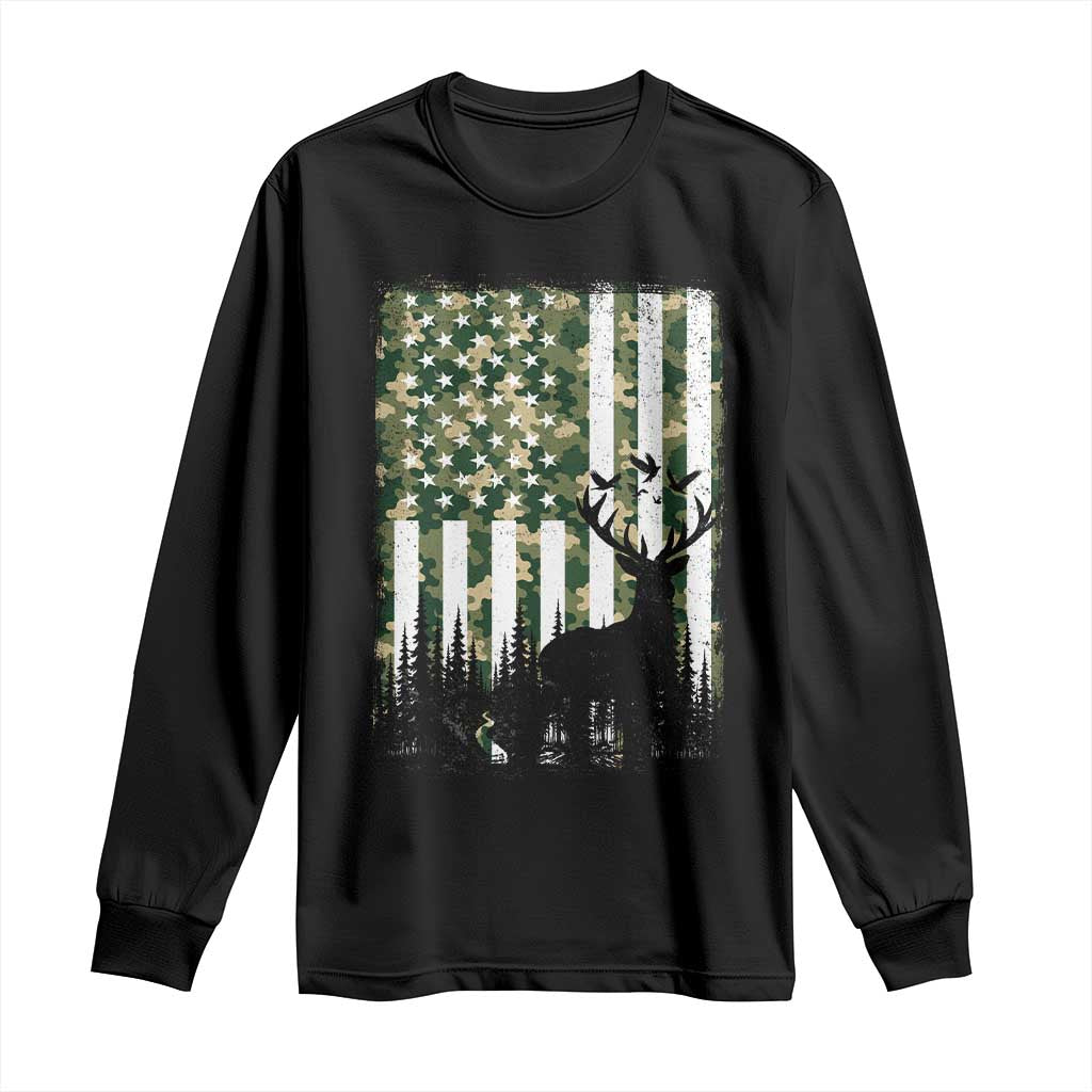 Deer Hunting Long Sleeve Shirt American Flag Camo Gift TS12 Black Print Your Wear