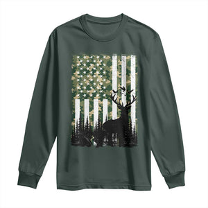 Deer Hunting Long Sleeve Shirt American Flag Camo Gift TS12 Dark Forest Green Print Your Wear