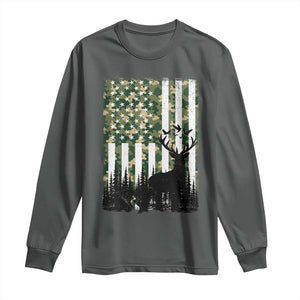Deer Hunting Long Sleeve Shirt American Flag Camo Gift TS12 Dark Heather Print Your Wear