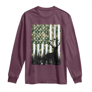 Deer Hunting Long Sleeve Shirt American Flag Camo Gift TS12 Maroon Print Your Wear