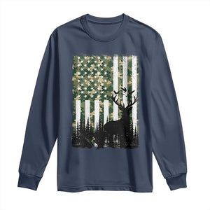 Deer Hunting Long Sleeve Shirt American Flag Camo Gift TS12 Navy Print Your Wear
