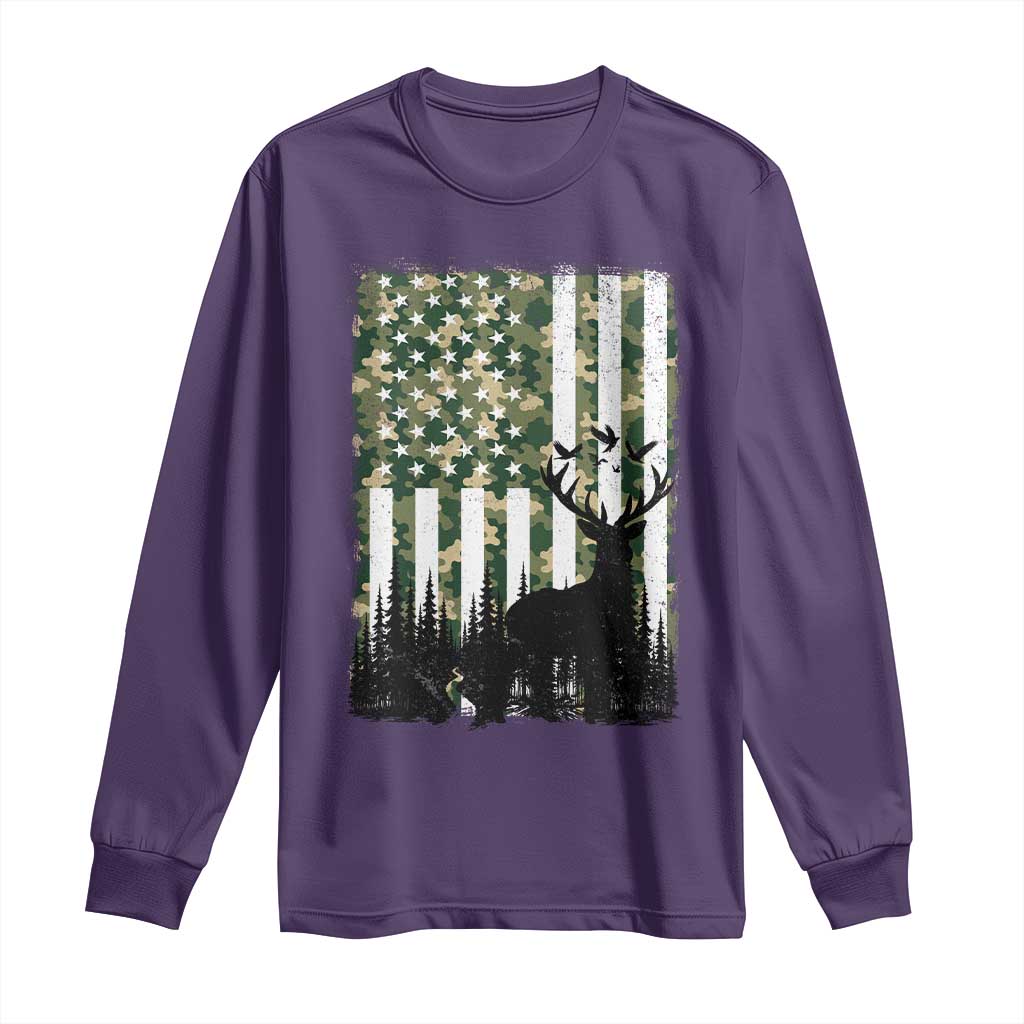 Deer Hunting Long Sleeve Shirt American Flag Camo Gift TS12 Purple Print Your Wear