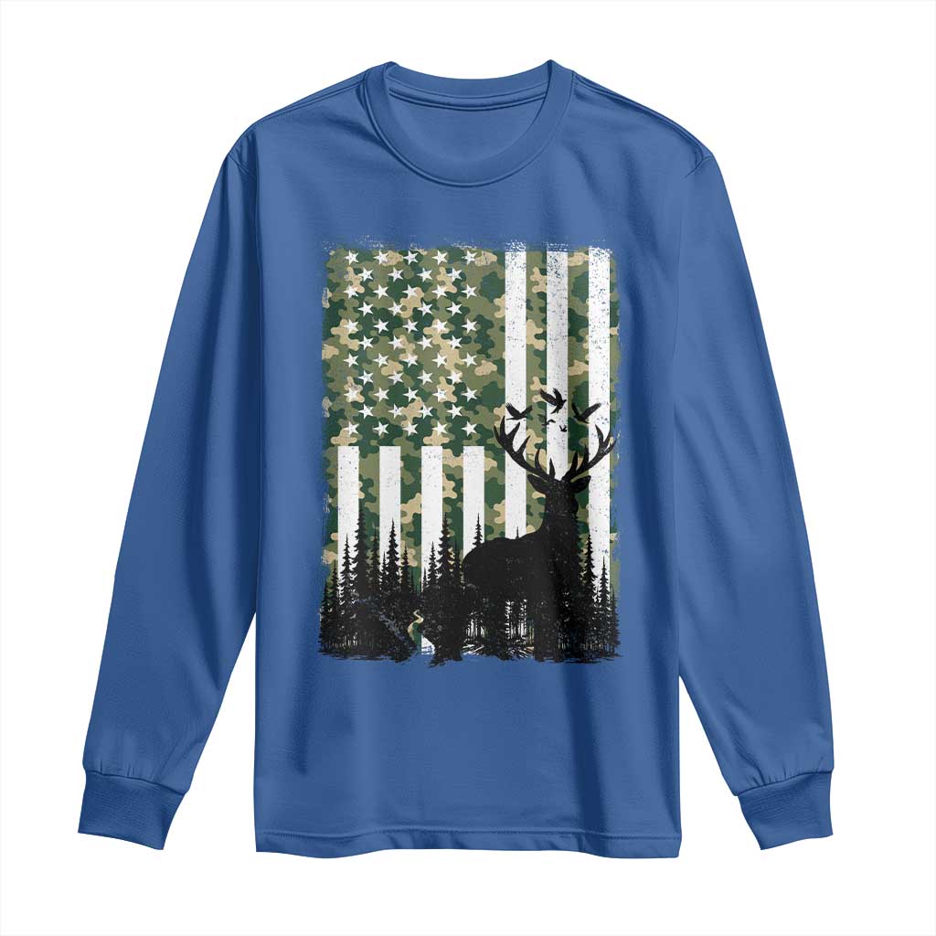 Deer Hunting Long Sleeve Shirt American Flag Camo Gift TS12 Royal Blue Print Your Wear