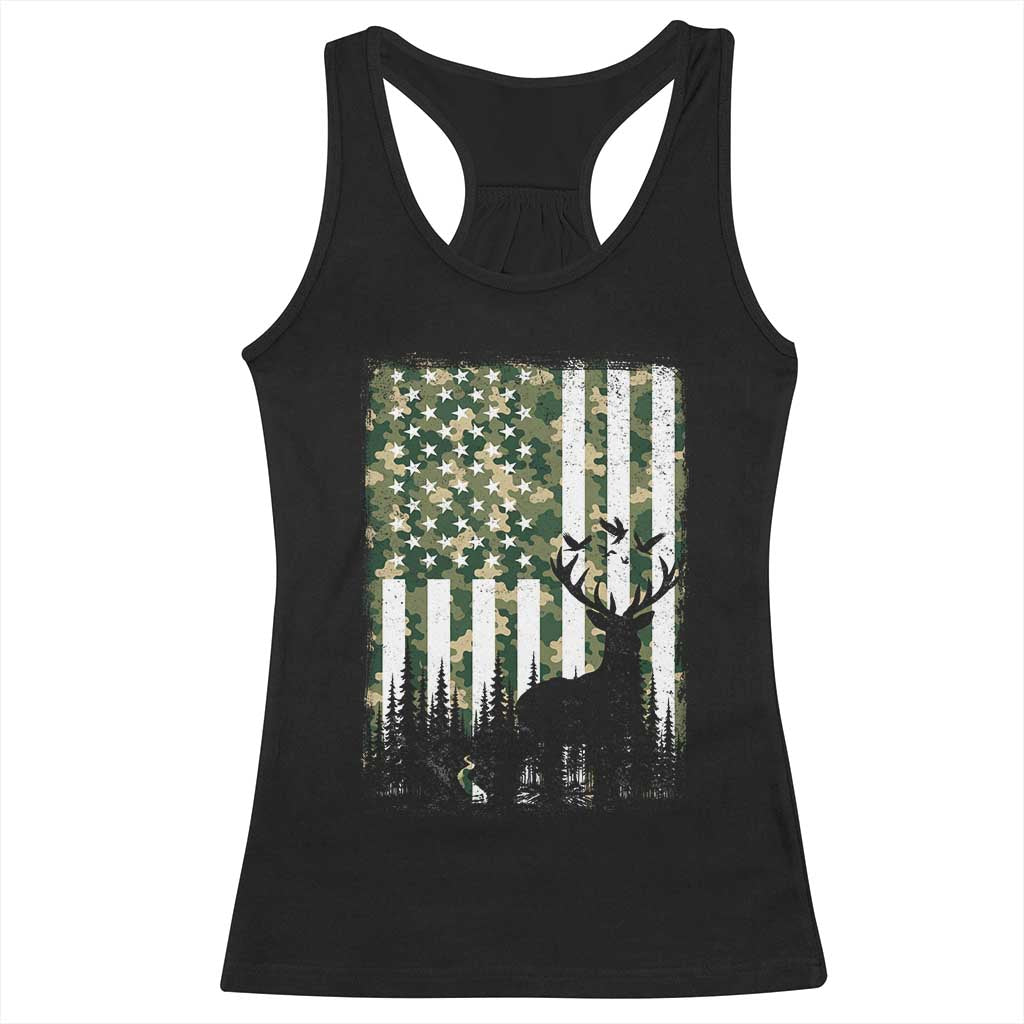 Deer Hunting Racerback Tank Top American Flag Camo Gift TS12 Black Print Your Wear