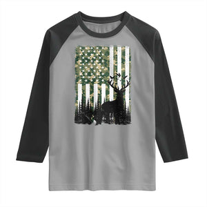 Deer Hunting Raglan Shirt American Flag Camo Gift TS12 Sport Gray Black Print Your Wear