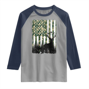 Deer Hunting Raglan Shirt American Flag Camo Gift TS12 Sport Gray Navy Print Your Wear