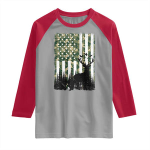 Deer Hunting Raglan Shirt American Flag Camo Gift TS12 Sport Gray Red Print Your Wear