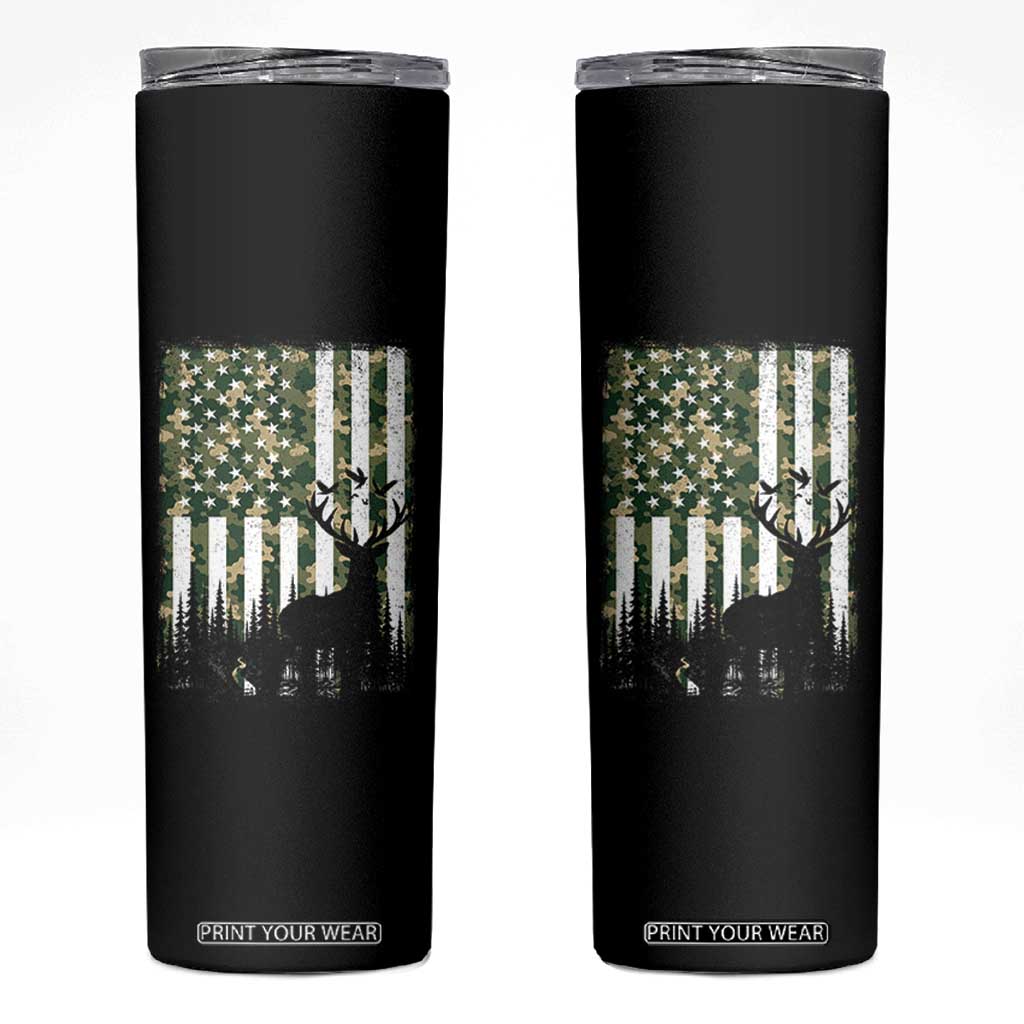Deer Hunting Skinny Tumbler American Flag Camo Gift TS12 Black Print Your Wear