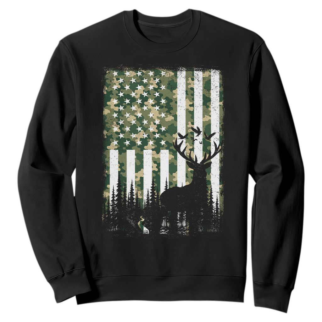 Deer Hunting Sweatshirt American Flag Camo Gift TS12 Black Print Your Wear