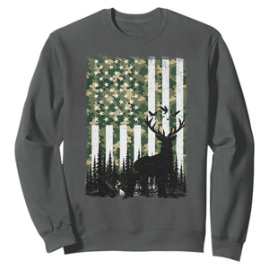 Deer Hunting Sweatshirt American Flag Camo Gift TS12 Dark Heather Print Your Wear