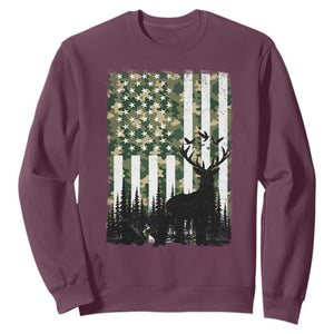 Deer Hunting Sweatshirt American Flag Camo Gift TS12 Maroon Print Your Wear