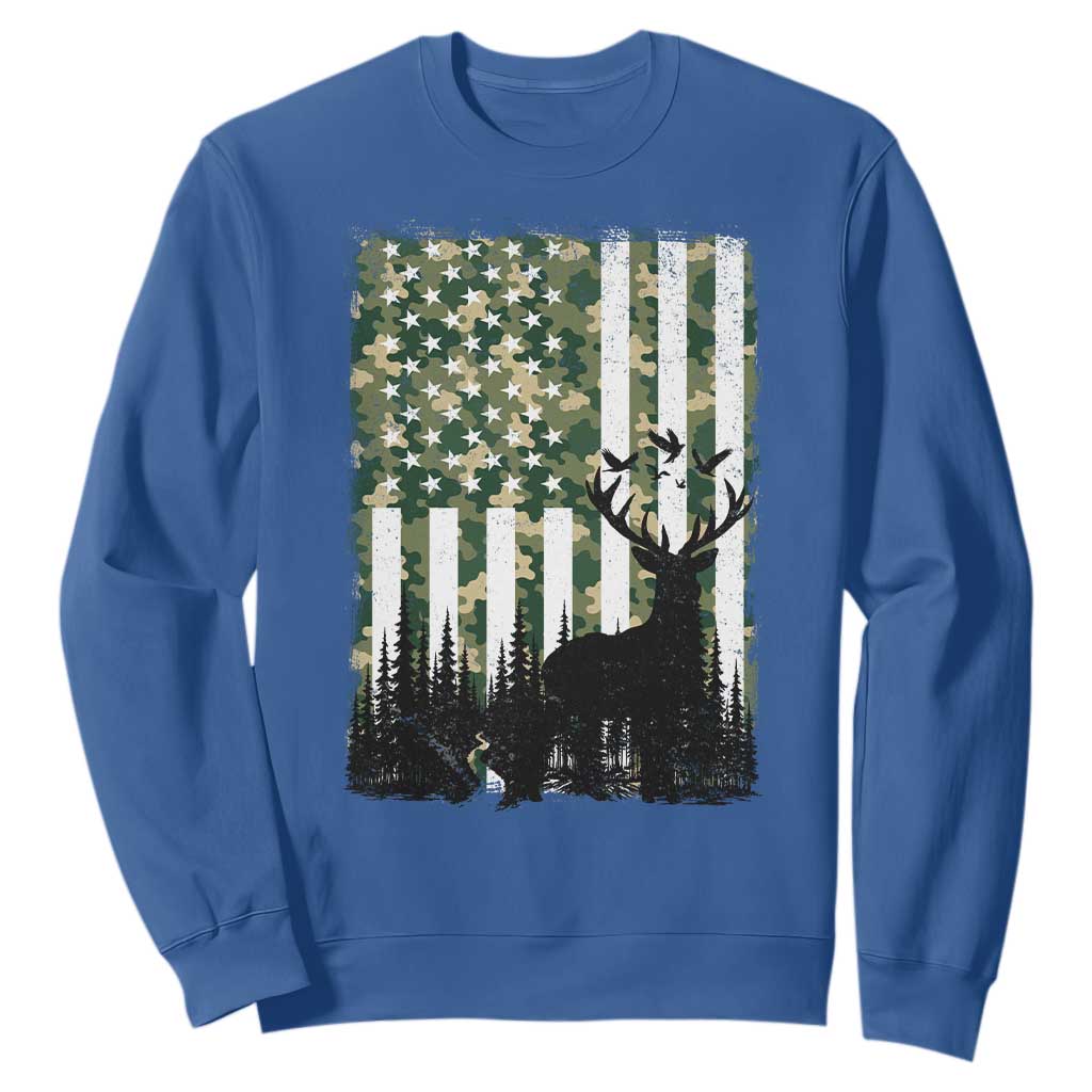 Deer Hunting Sweatshirt American Flag Camo Gift TS12 Royal Blue Print Your Wear