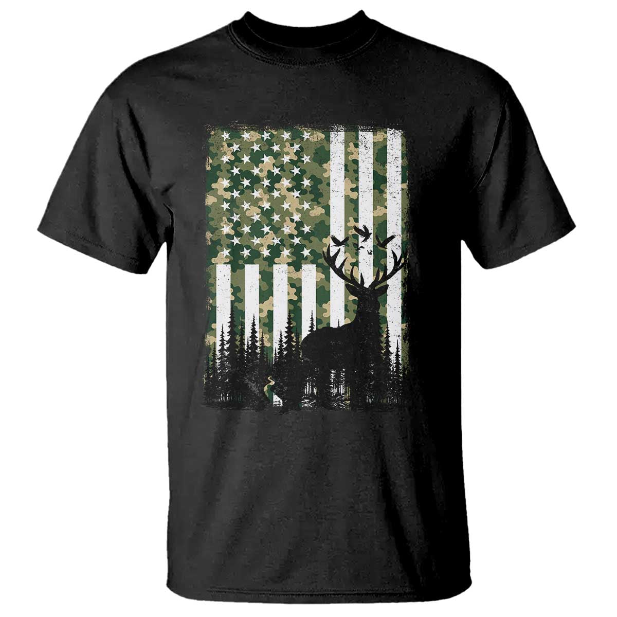 Deer Hunting T Shirt American Flag Camo Gift TS12 Black Print Your Wear