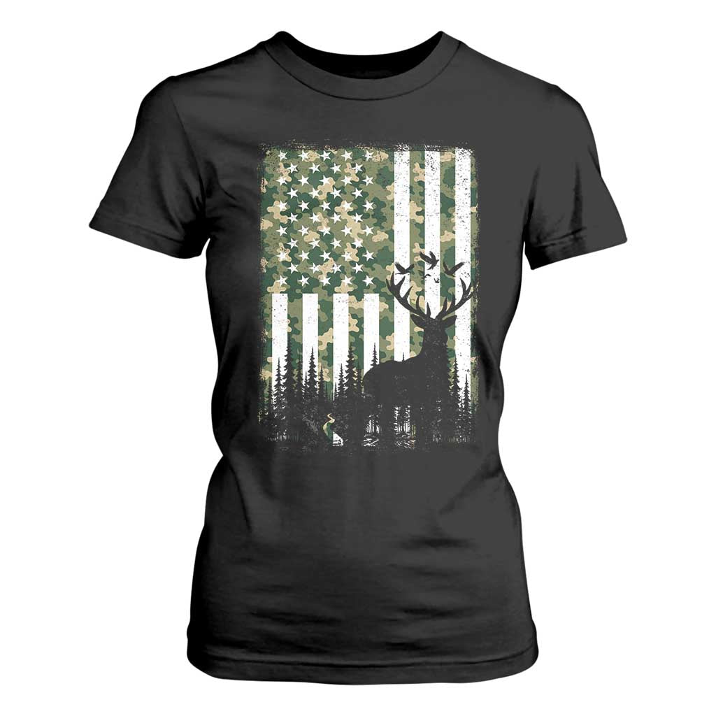 Deer Hunting T Shirt For Women American Flag Camo Gift TS12 Black Print Your Wear