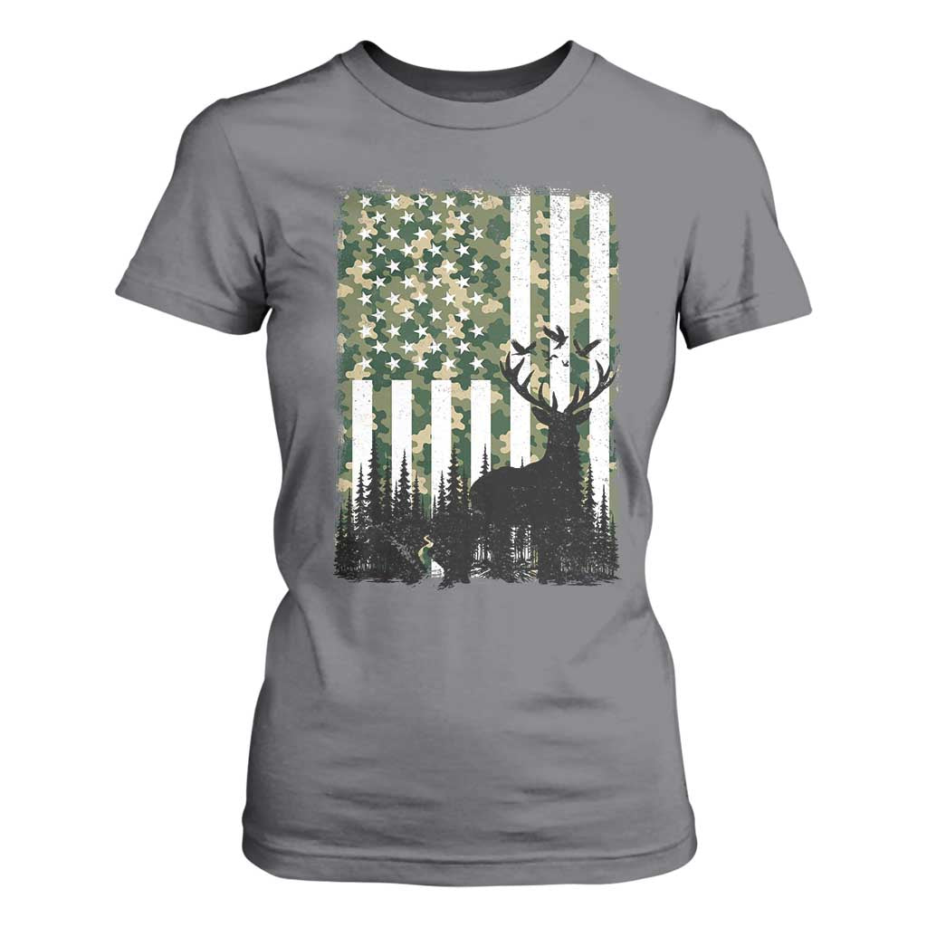 Deer Hunting T Shirt For Women American Flag Camo Gift TS12 Charcoal Print Your Wear