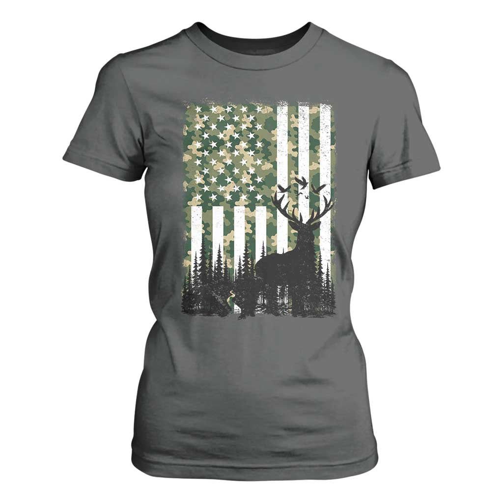 Deer Hunting T Shirt For Women American Flag Camo Gift TS12 Dark Heather Print Your Wear