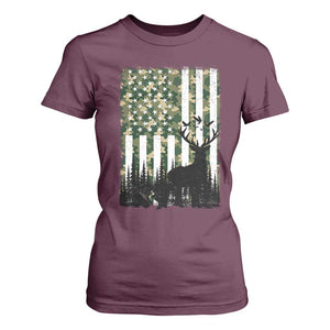 Deer Hunting T Shirt For Women American Flag Camo Gift TS12 Maroon Print Your Wear