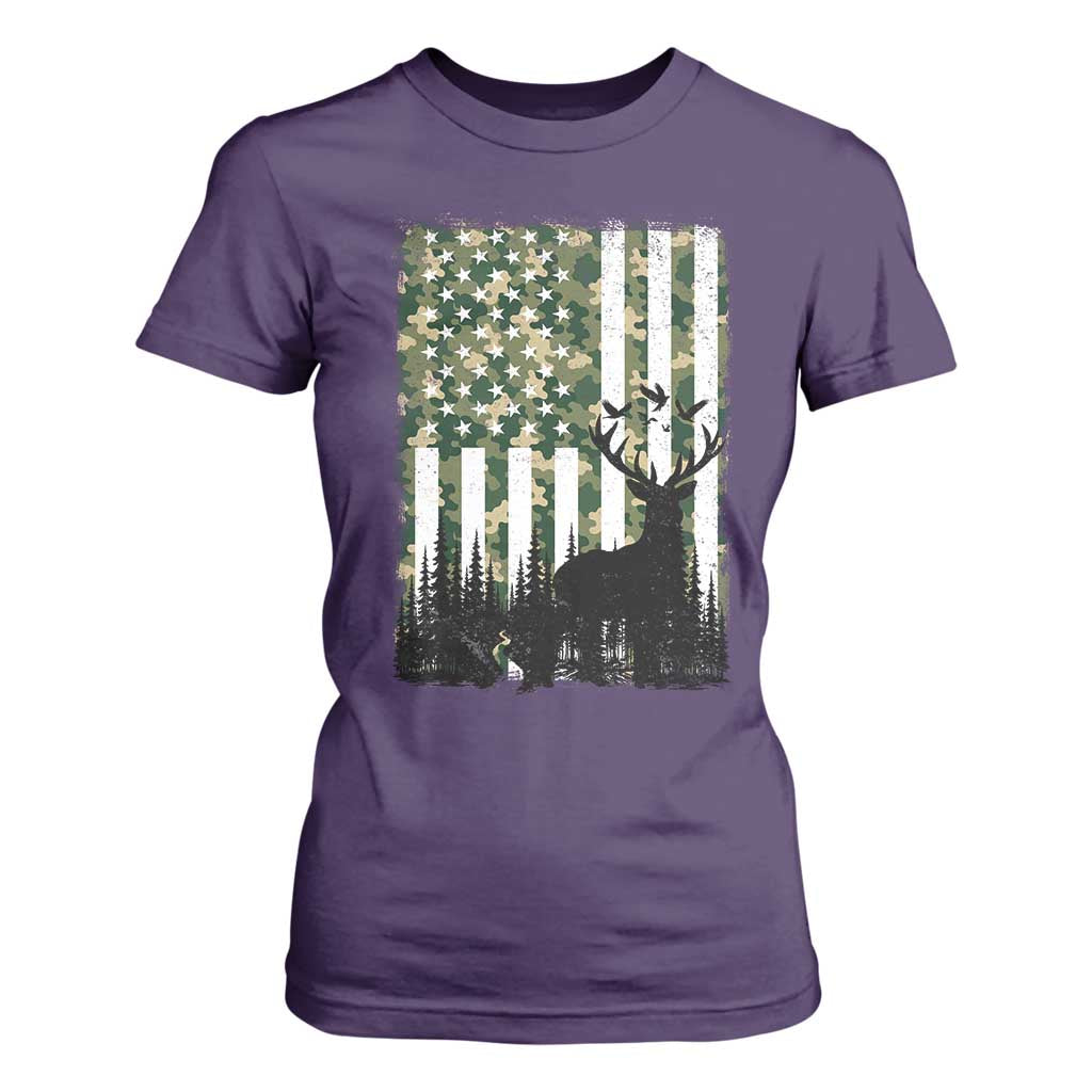 Deer Hunting T Shirt For Women American Flag Camo Gift TS12 Purple Print Your Wear