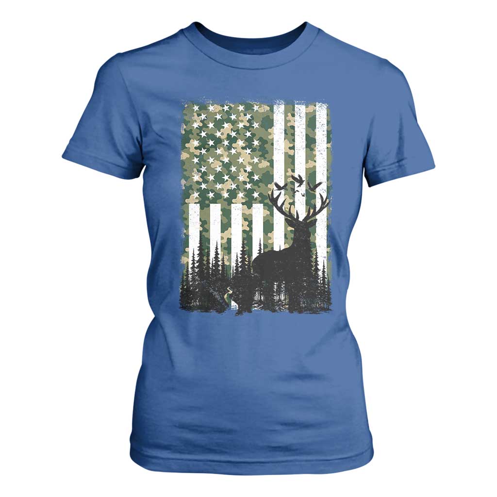 Deer Hunting T Shirt For Women American Flag Camo Gift TS12 Royal Blue Print Your Wear