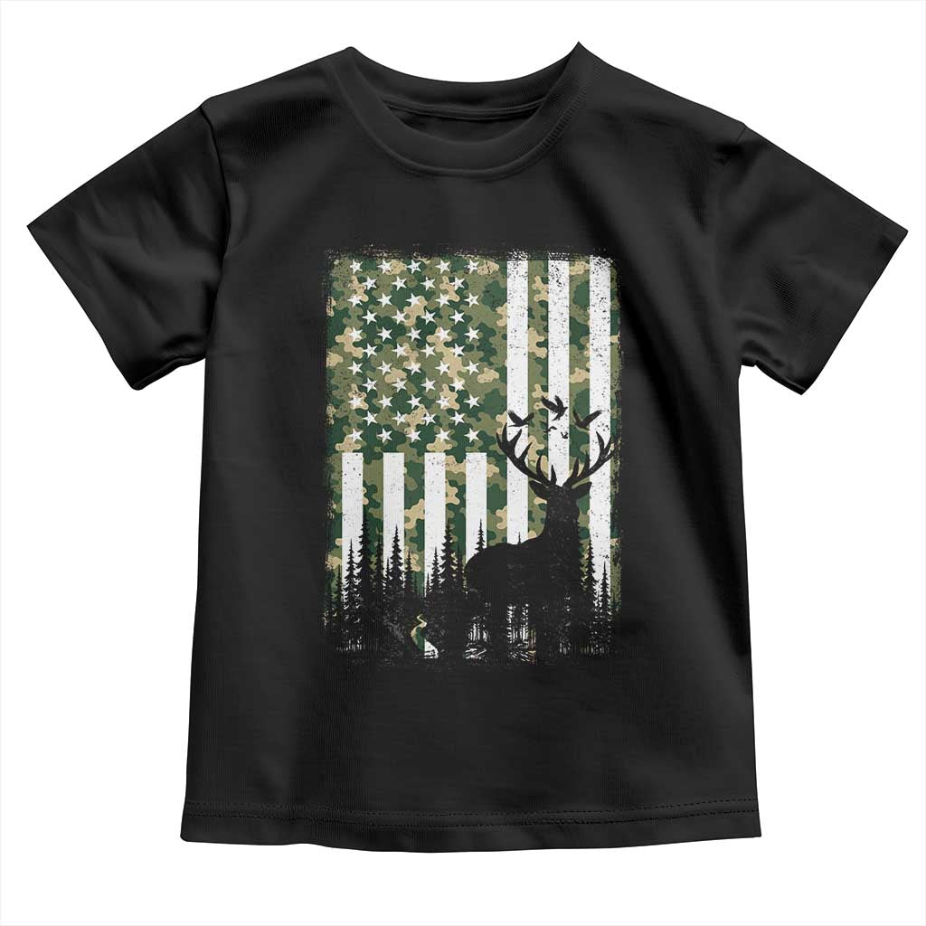 Deer Hunting Toddler T Shirt American Flag Camo Gift TS12 Black Print Your Wear