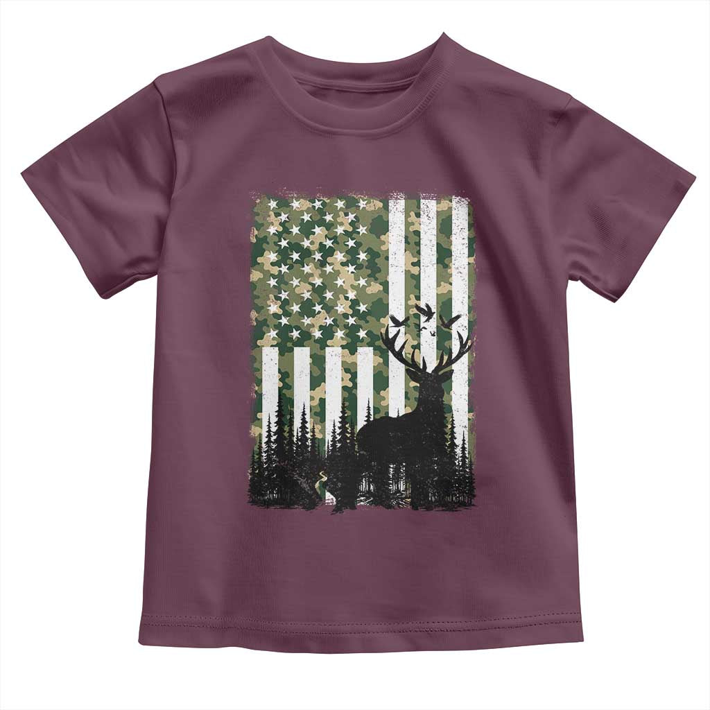 Deer Hunting Toddler T Shirt American Flag Camo Gift TS12 Maroon Print Your Wear