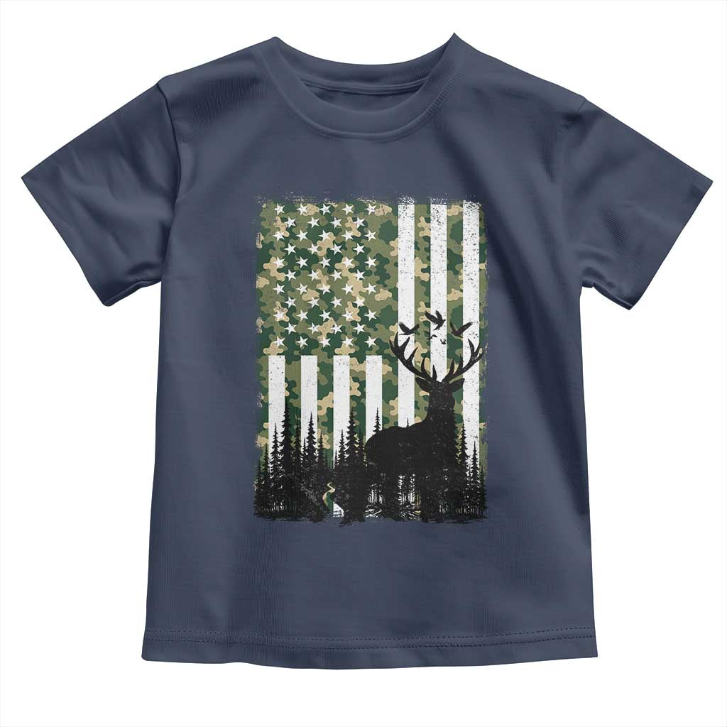 Deer Hunting Toddler T Shirt American Flag Camo Gift TS12 Navy Print Your Wear