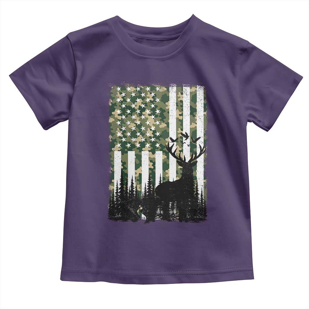 Deer Hunting Toddler T Shirt American Flag Camo Gift TS12 Purple Print Your Wear