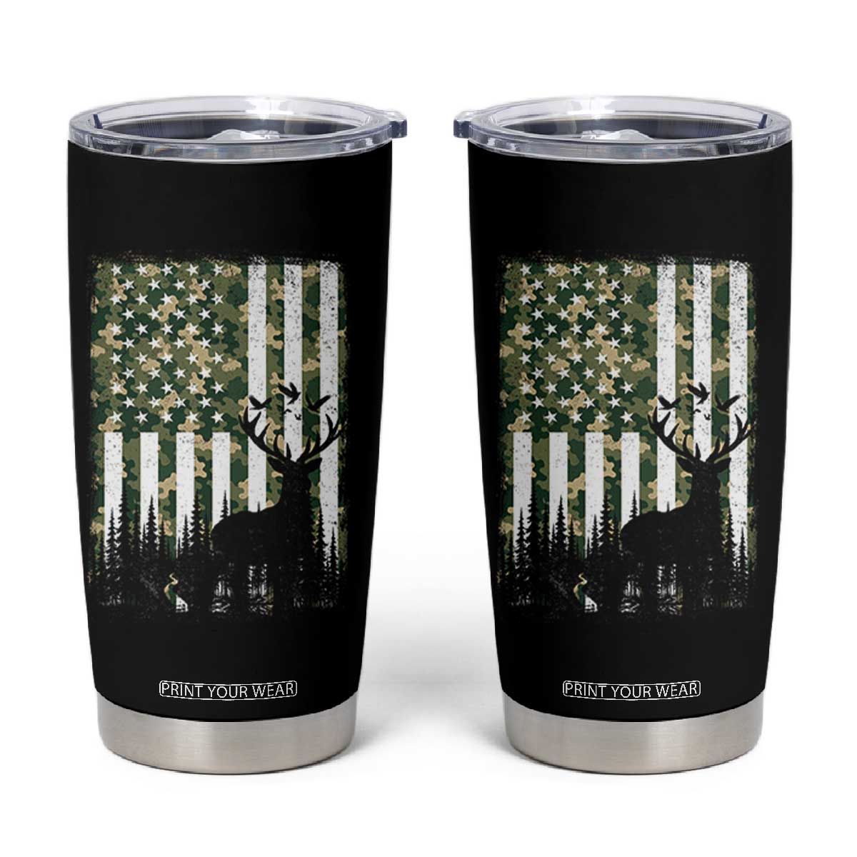 Deer Hunting Tumbler Cup American Flag Camo Gift TS12 Black Print Your Wear