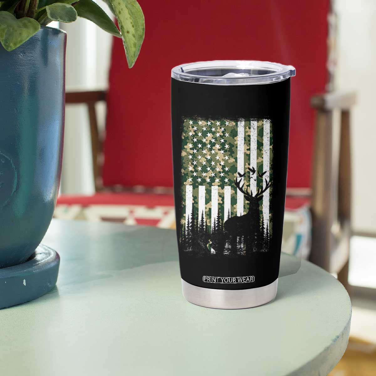 Deer Hunting Tumbler Cup American Flag Camo Gift TS12 Print Your Wear