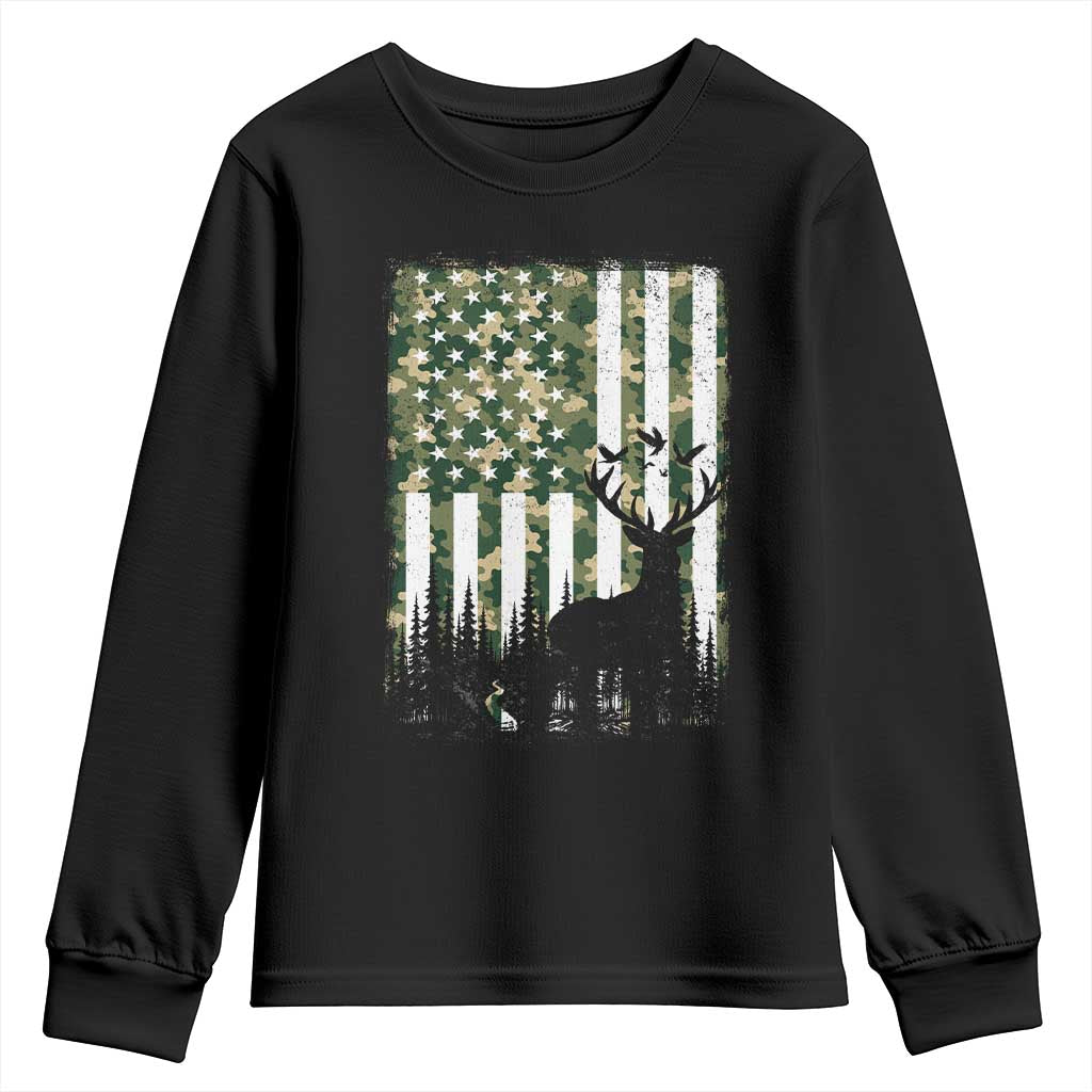 Deer Hunting Youth Sweatshirt American Flag Camo Gift TS12 Black Print Your Wear