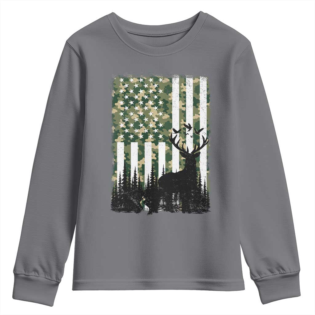Deer Hunting Youth Sweatshirt American Flag Camo Gift TS12 Charcoal Print Your Wear