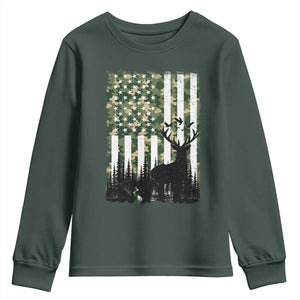 Deer Hunting Youth Sweatshirt American Flag Camo Gift TS12 Dark Forest Green Print Your Wear
