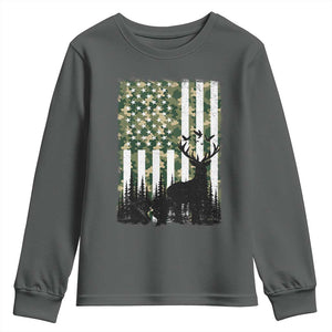 Deer Hunting Youth Sweatshirt American Flag Camo Gift TS12 Dark Heather Print Your Wear