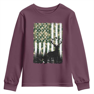 Deer Hunting Youth Sweatshirt American Flag Camo Gift TS12 Maroon Print Your Wear