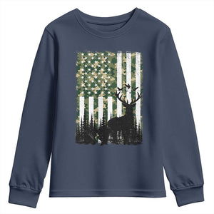Deer Hunting Youth Sweatshirt American Flag Camo Gift TS12 Navy Print Your Wear