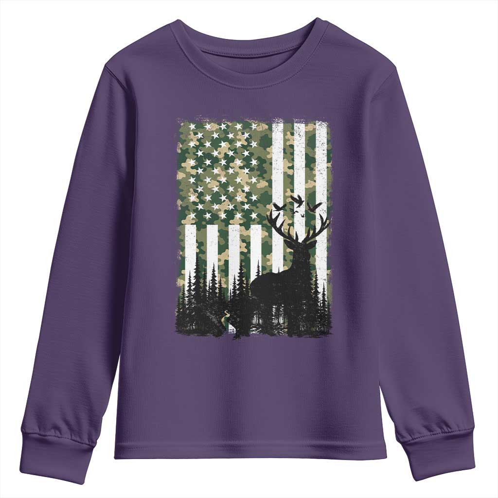 Deer Hunting Youth Sweatshirt American Flag Camo Gift TS12 Purple Print Your Wear