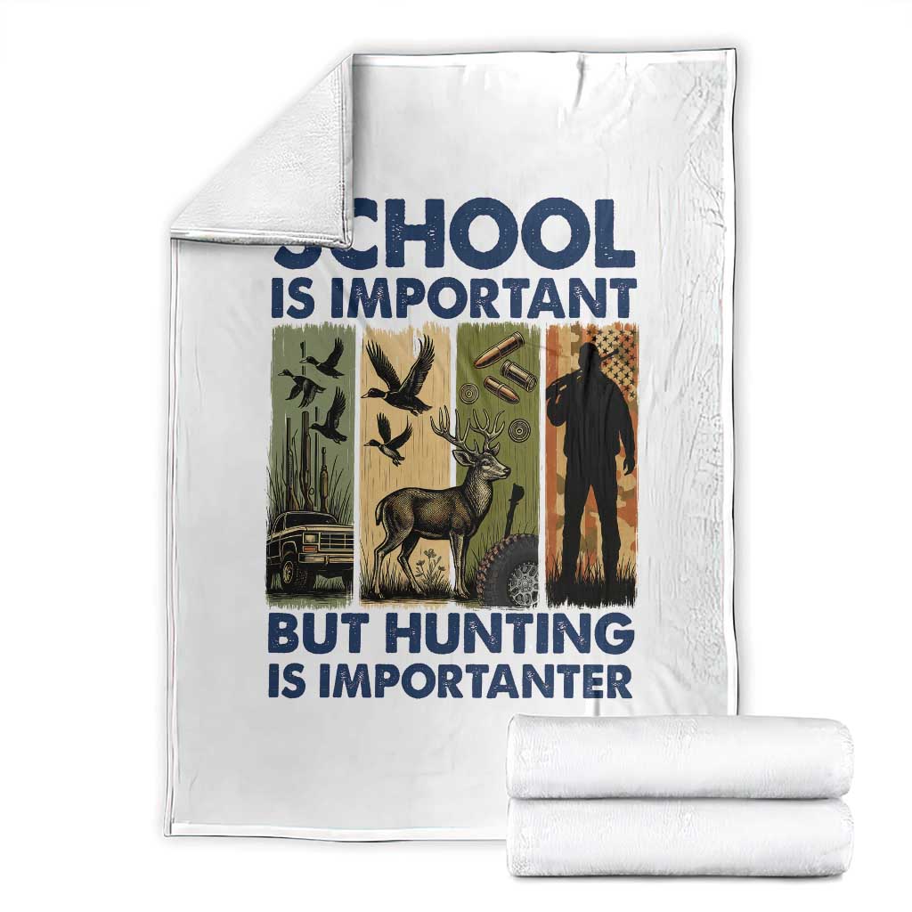 School Is Important But Hunting Is Importanter Throw Blanket Retro Deer Hunting Gift TS12 White Print Your Wear