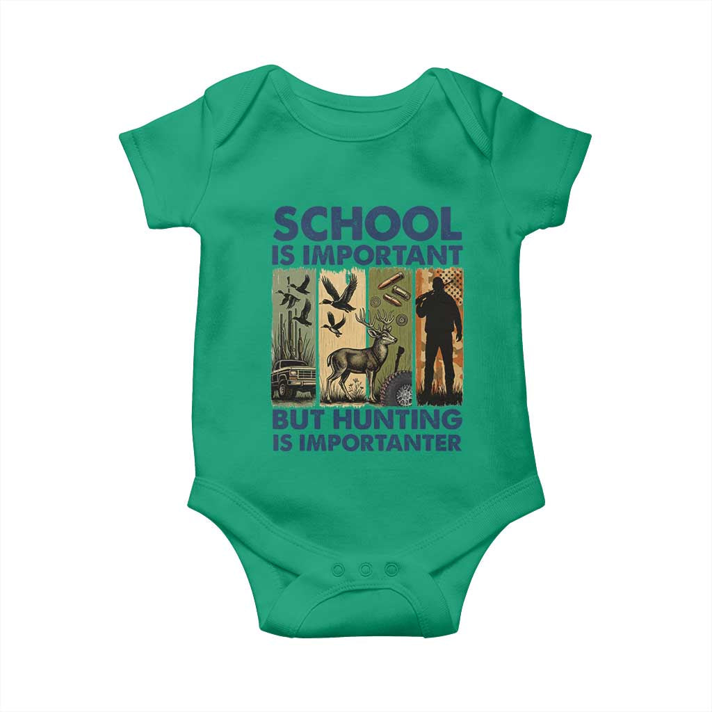 School Is Important But Hunting Is Importanter Baby Onesie Retro Deer Hunting Gift TS12 Irish Green Print Your Wear