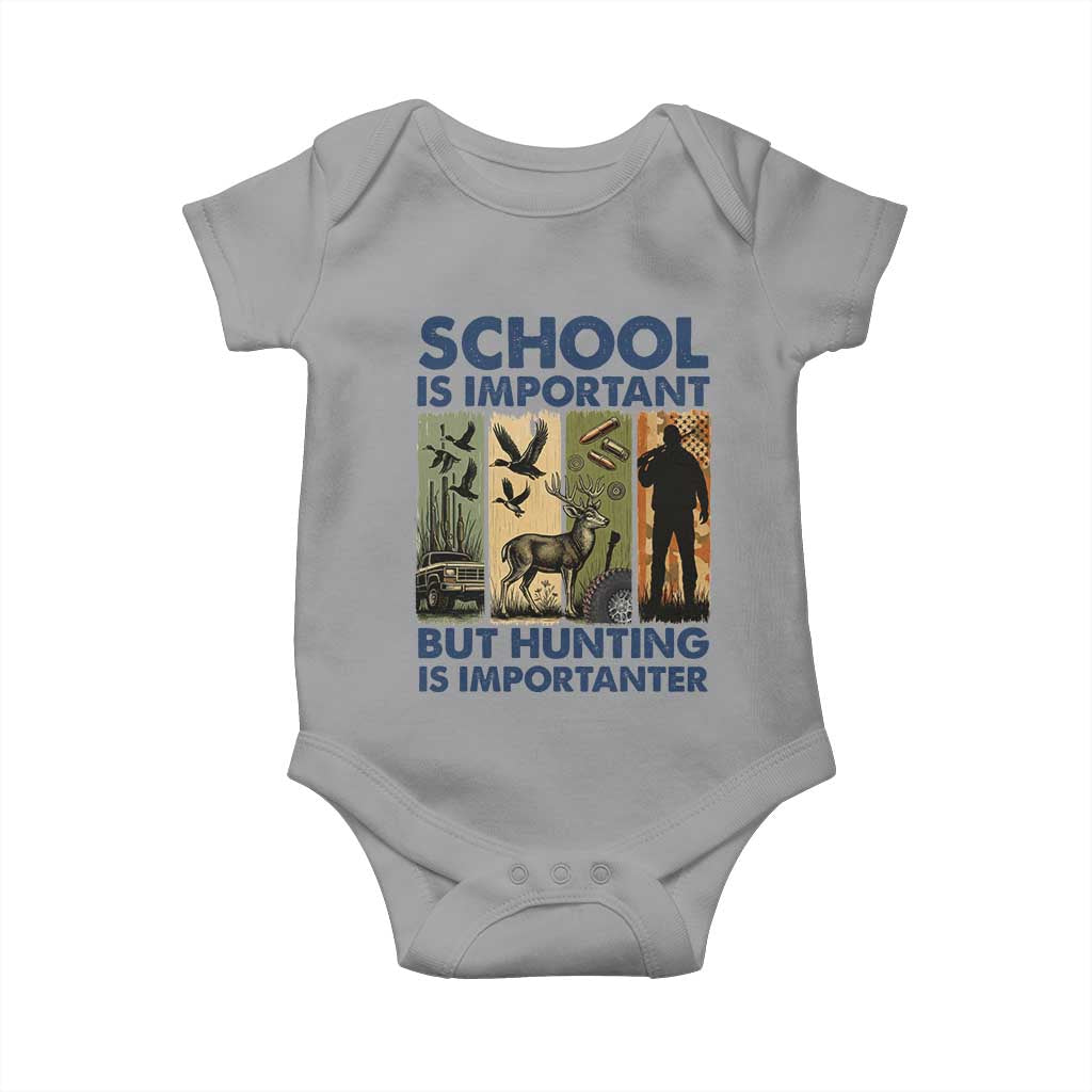 School Is Important But Hunting Is Importanter Baby Onesie Retro Deer Hunting Gift TS12 Sport Gray Print Your Wear