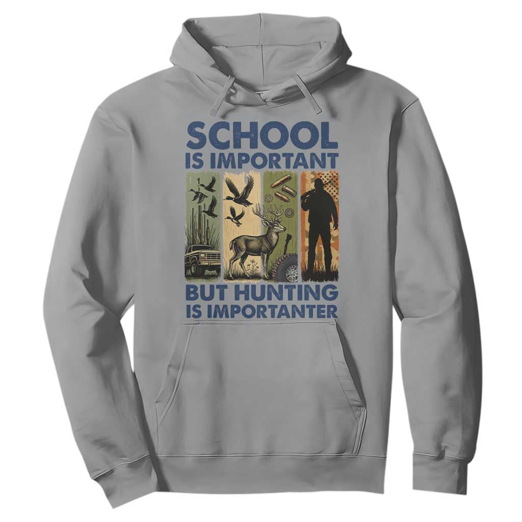 School Is Important But Hunting Is Importanter Hoodie Retro Deer Hunting Gift TS12 Sport Gray Print Your Wear