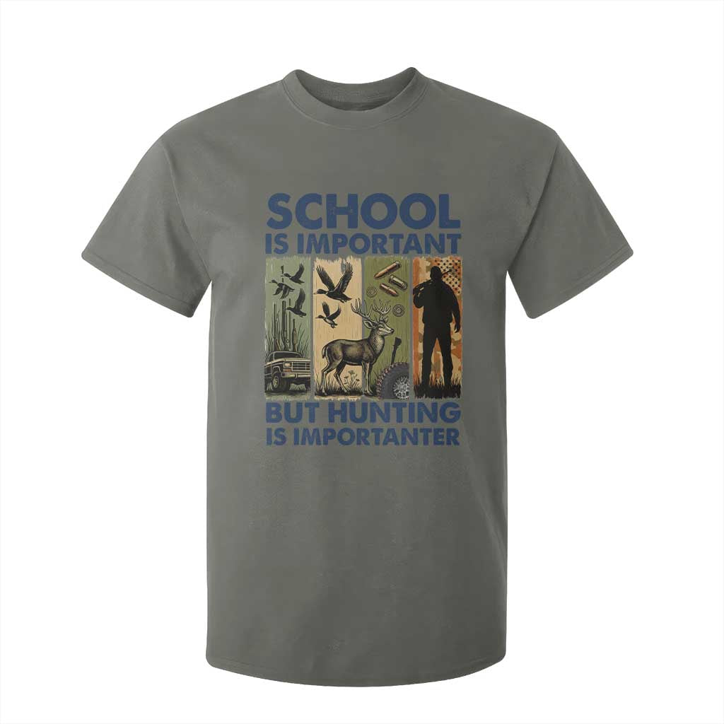 School Is Important But Hunting Is Importanter T Shirt For Kid Retro Deer Hunting Gift TS12 Military Green Print Your Wear