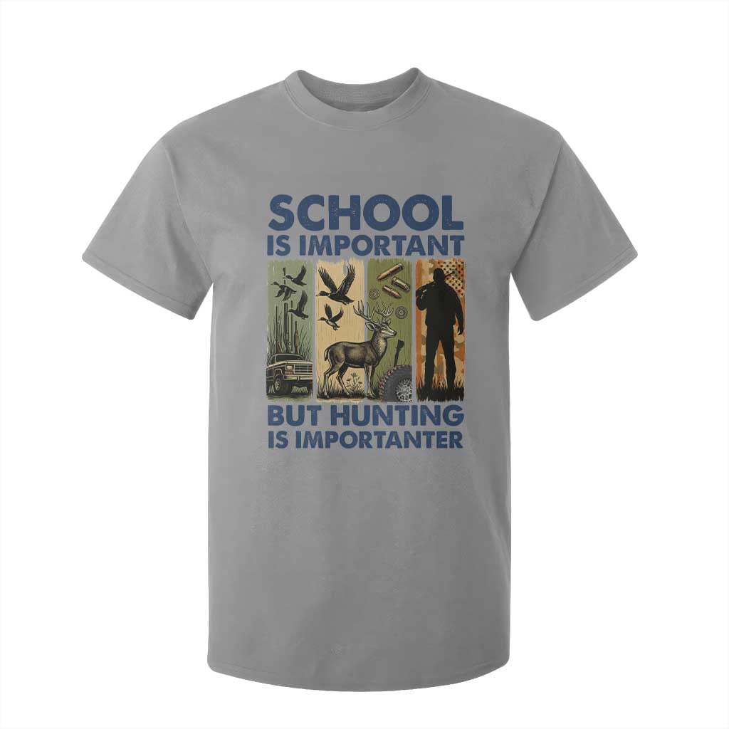School Is Important But Hunting Is Importanter T Shirt For Kid Retro Deer Hunting Gift TS12 Sport Gray Print Your Wear