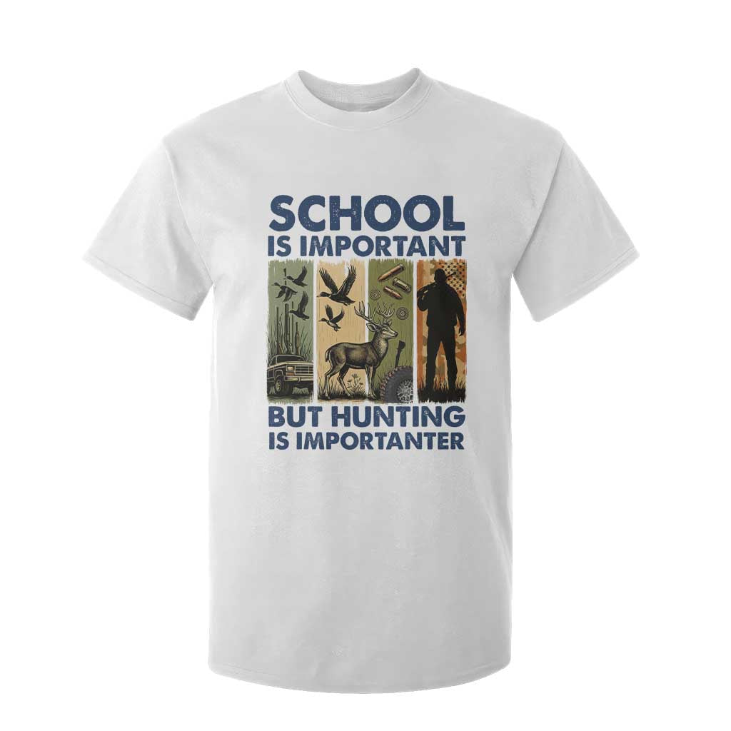 School Is Important But Hunting Is Importanter T Shirt For Kid Retro Deer Hunting Gift TS12 White Print Your Wear