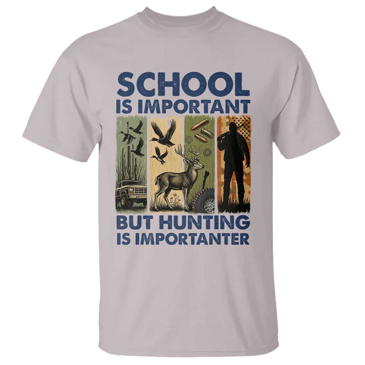 School Is Important But Hunting Is Importanter T Shirt Retro Deer Hunting Gift TS12 Ice Gray Print Your Wear