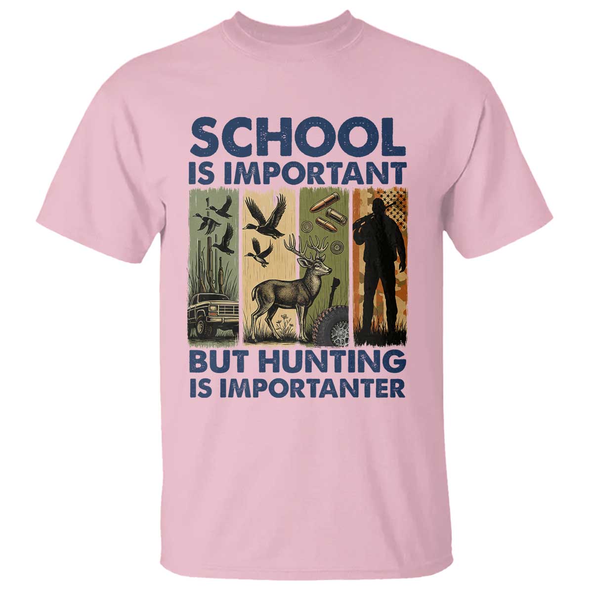 School Is Important But Hunting Is Importanter T Shirt Retro Deer Hunting Gift TS12 Light Pink Print Your Wear