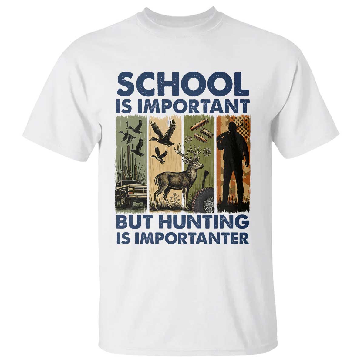 School Is Important But Hunting Is Importanter T Shirt Retro Deer Hunting Gift TS12 White Print Your Wear